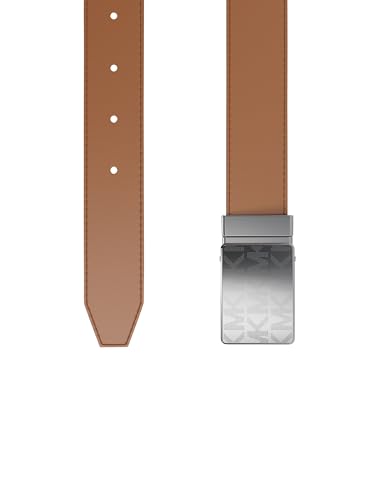 Michael Kors Men's 31mm Reversible Mk Plaque Belt - color: Light Gunmetal Hardware/Luggage, size: 38