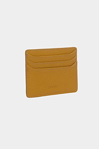 grande 3633 Genuine Leather Card Holder For Women and Men Super Slim Minimalist Small Snap Wallet (Yellow) - color: Yellow