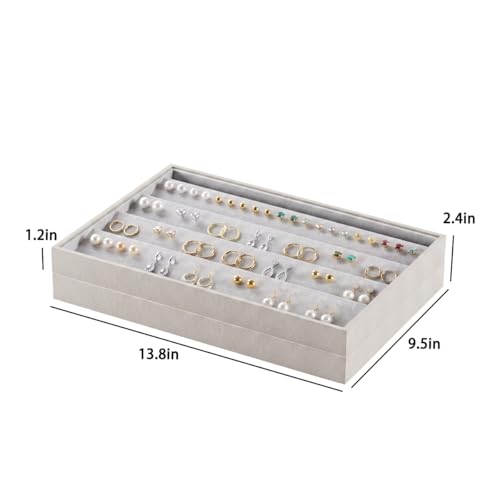 2-Piece Gray leather Stackable Jewelry Organizer Tray Set, Bracelet Ring Earring Holder Box, Necklace Display Stand for Storage and Retail Display (Earring) - style: Earring