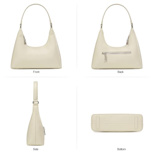 Lee Small Crescent Shoulder Bag for Women Vegan Leather Hobo Handbag Chic Fashion Purse Underarm Bag - color: Beige