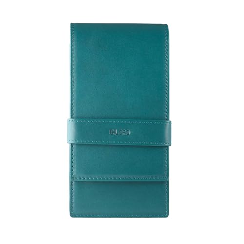 DiLoro Leather Quad Pen Case Pencil Pouch Holder for Four Fountain Ballpoint Rollerball Pens and Pencils - color: Nappa Turquoise