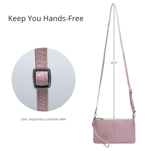 Bveyzi Genuine Leather Wristlet Purses for Women, Envelope Clutch Wallet Small Crossbody Bags for Dressy Evening - color: Dusty Rose