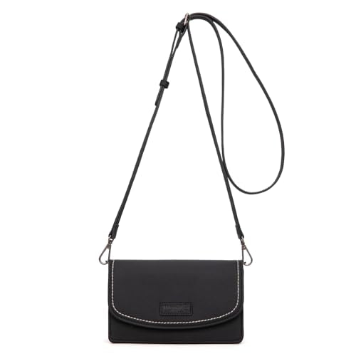 Wrangler Small Crossbody Bag for Women, RFID Blocking Wallet Purse with Adjustable Strap, Multi-Compartment Shoulder Handbag - color: Black