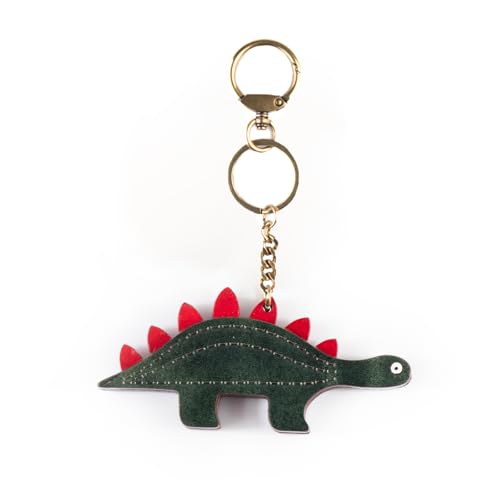 Keychain Charms, Genuine Leather Charm Metal Buckle Dinosaur Keyring Jewellery Pendant - color: Dark Green