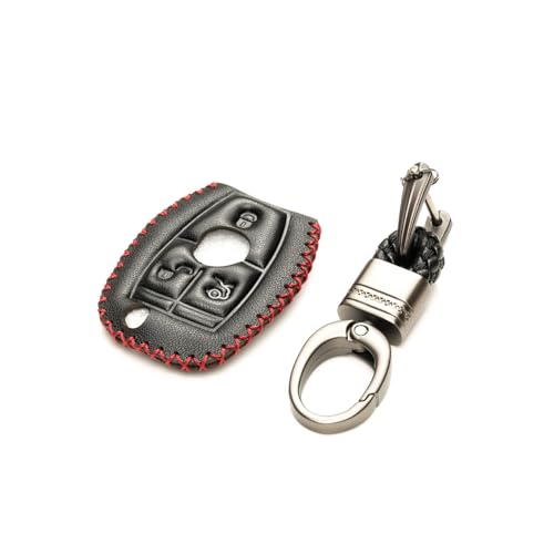 Vitodeco Leather Keyless Entry Remote Control Smart Key Case Cover Compatible with Mercedes Benz (Black/Red) - color: Black/Red