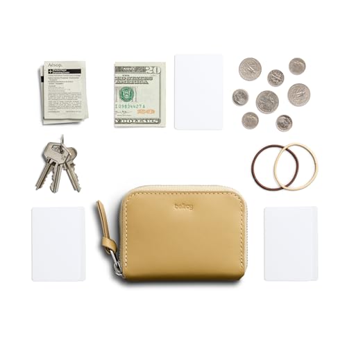 Bellroy Folio Piccolo, Small Leather Zip Wallet - Mustard | Small leather zip wallet for men and women with storage for cards, coins and keys - color: Mustard