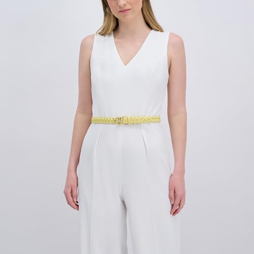 Tommy Hilfiger Women's Th Monogram Enamel Plaque Buckle Skinny Belt for Jeans, Trousers and Dresses - color: Yellow, size: Small