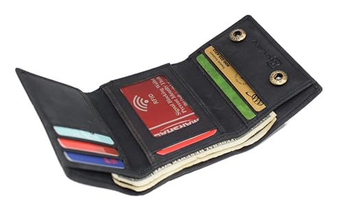 Men’s Leather Marijuana Leaf Wallet – Trifold RFID Blocking Biker Wallet with ID Window & Snap Button Closure (Marijuana Black No Chain) - color: Marijuana Black No Chain