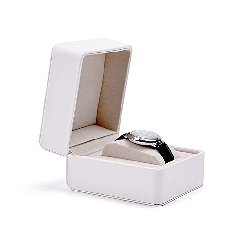 White PU Leather Luxury Single Watch Gift Box with Velvet Lining | Single watch box with removable cushion, fits most watch styles and sizes,ideal storage & holiday gift box - color: WHITE