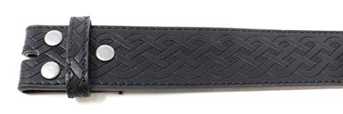 Leather Belt Strap with Embossed Celtic Knot Weave Pattern 1.5" Wide | With Snaps and Without Buckle - color: Black, size: X-Small (26-27" Waist)
