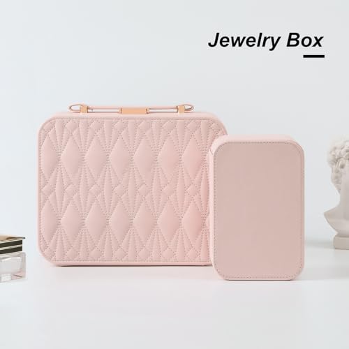 Large Jewelry Travel Organizer, Large Travel Jewelry Box with Removable Jewelry Tray, 2-Layer Jewelry Boxes for Women, Pink - color: A Gentle Pink