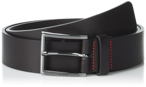 HUGO Men's Dressy Leather Belt With Gun Metal Hardware - color: Brown Soil, size: 34