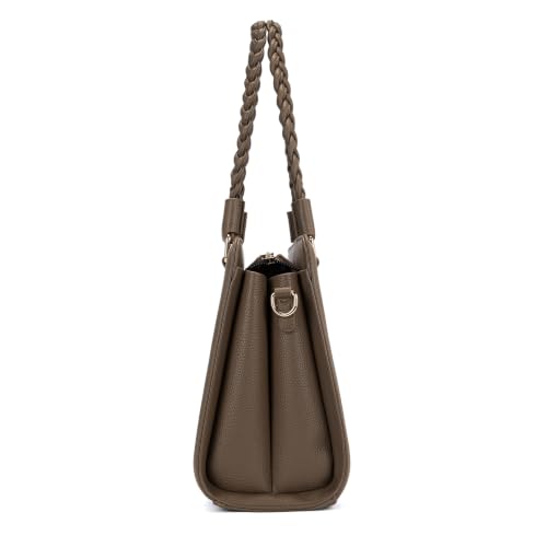Tote Bag for Women Soft Vegan Leather Shoulder Purse Multi Compartment Handbag with Crossbody Strap - color: Camel
