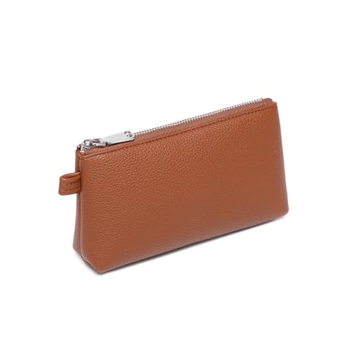 Small Makeup Bag for Purse, Leather Cosmetic (Saddle Brown) - color: PU/Saddle Brown