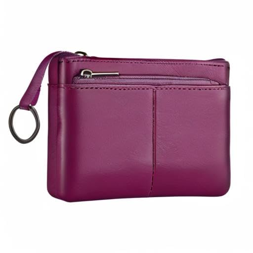 Purple Genuine Leather Multi-Functional Wallet - Compact Card Holder, Coin Purse & Key Organizer with 3 Zippers, Built-in Key Ring, Perfect for Travel, Work & Daily Use - color: Purple