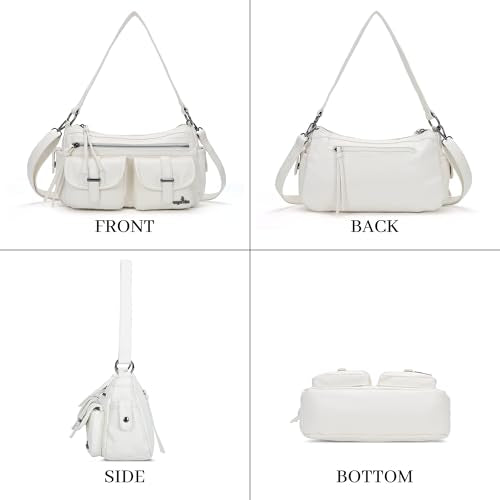 Angel Kiss Hobo Purses for Women Crossbody Shoulder Bag Ladies Multi Pocket Handbags with Adjustable Shoulder Strap | Soft Vegan Leather - color: White