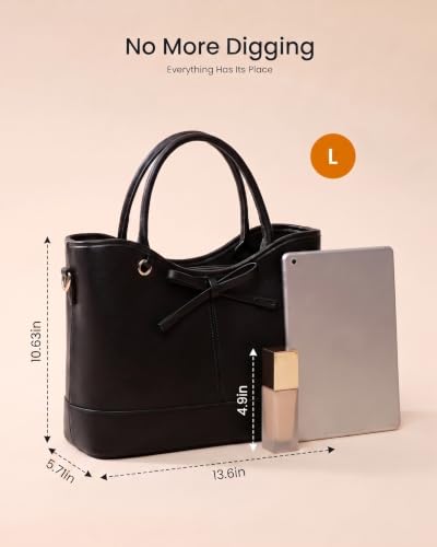 LOVEVOOK Purses for Women, Leather Tote Satchel Shoulder Bag - color: Black, size: Medium-12inch