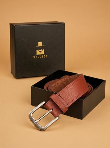 Mens Leather Belts for Jeans | Genuine Leather, Everyday Casual Dress, Classic Style, Handmade, Gift Box - color: Reddish Brown 215, size: 38(Fits Waist 36"-37")