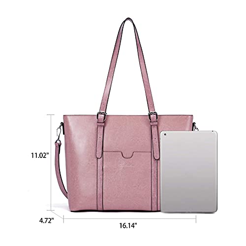BOSTANTEN Genuine Leather Laptop Bag for Women 15.6'' Briefcase Tote Bags | Laptop Compartment, Structured, Professional, Detachable & Adjustable Shoulder Strap, Metal Feet, Work, Office, Business - color: K-pink