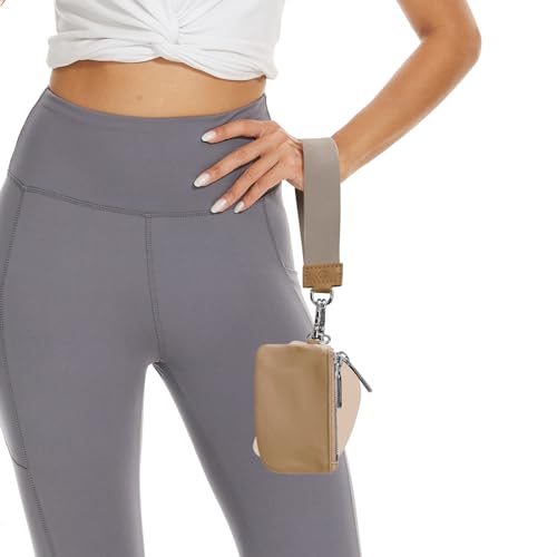 Mum's Memory Mini Zip Around Wristlet Wallets for Women -KeyChain Wallet with Detachable Dual Pouch Wristlet -Key Chain Coin Purse Small Wallets - color: Khaki+brown