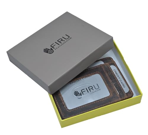 Firu-Handmade Slim Minimalist Leather Wallets for Men | RFID Blocking Front Pocket Wallet with 6 Card Slots Money Section and ID Window - color: Brown - Front Pocket
