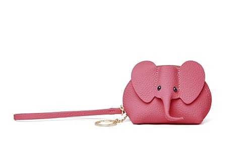 DORIS&JACKY Small Leather Coin Purse for Women Mini Elephant Zipper Wallet - color: 7-Rose Pink