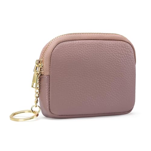 SENDEFN Mini Coin Purse Soft Leather Small Coin Pouch Purses Women Zipper Pocket with Key Ring - color: 2-Pink