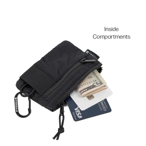 Thread Wallets Pouch Wallet – Compact Zip Wallet with Clear ID Window, Coin & Card Pockets, and Key Stash – Lightweight Rip-Stop Travel Wallet for Men & Women (Black) - color: Black