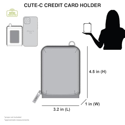 CHALA RFID Cute-C Credit Card Holder Wallet Wristlet - Women Faux Leather Cute-C with Strap - color: Red Rose