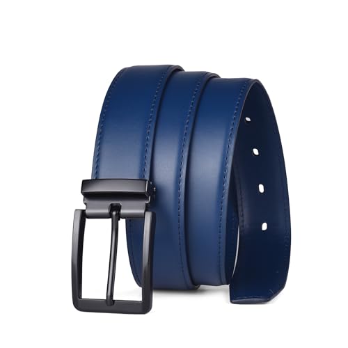 Men's Dress Belt Black Leather Belts for Jeans - color: Blue, size: 34-36 in