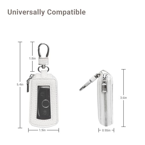 Yuoyar Premium Leather Key Fob Case - Universal Car Key Holder - color: White