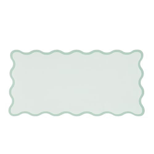 Scalloped Desk Mat, 31.5" x 15.7", PU Leather, Waterproof Anti-Slip, Cute Aesthetic Desk Pad for Office/Home/Game/Vanity (Sage, 31.5" x 15.7") - color: Sage