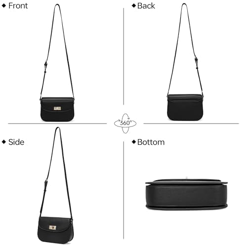 Flap Saddle Crossbody Bag for Women Small Trendy Shoulder Purse | Adjustable Shoulder Strap, Multi‑Pocket,Vegan leather,Divided Main Compartment,Travel Everyday Going Out Work - color: Black