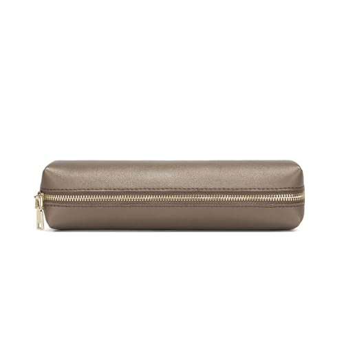Faux Leather Color Pencil Case Multifuncional and Simple with Zipper for School (Pearl Brown) - color: Pearl Brown
