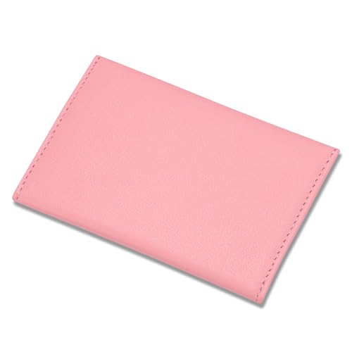 HISCOW Full Grain Leather Envelope Business Card Holder, Pink | Hidden magnetic closure, ultra-slim profile, minimalist front pocket case, durable turned edges, premium gift box - color: Pink