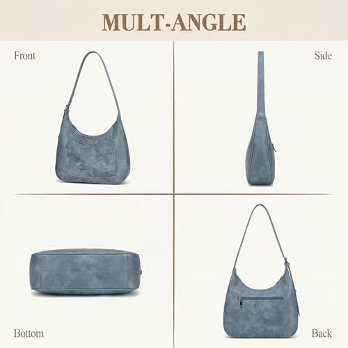 BELTANA Shoulder Bag for Women, Small Vegan Leather Butterfly Hobo Purse - color: Blue