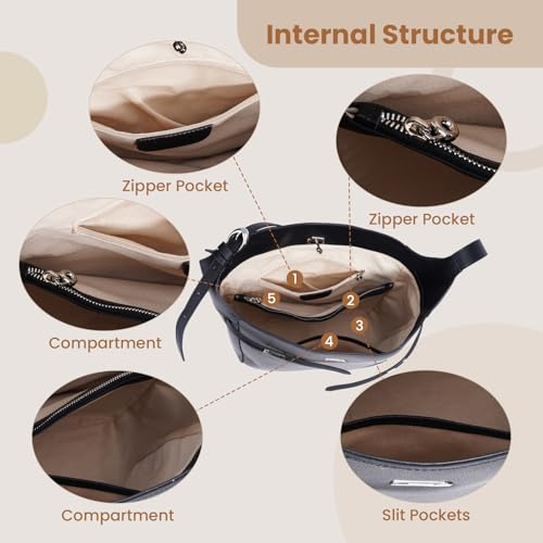 Genuine Leather Hobo Bag for Women, Slouchy tote Bags Purse Shoulder bag - color: Black