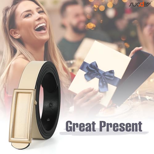 SUOSDEY Women Reversible Leather Belts for Jeans Pants Dresses Ladies Fashion Belts with Gold Buckle, 0.9" Width - color: D-black/Beige 1pcs, size: fits waist from 46"-50"