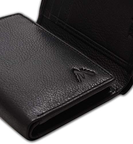 Handcrafted RFID Leather Wallet For Men, Sleek Trifold Front Pocket Wallet with 2 ID & 9 Cards Slots - color: Black NDM