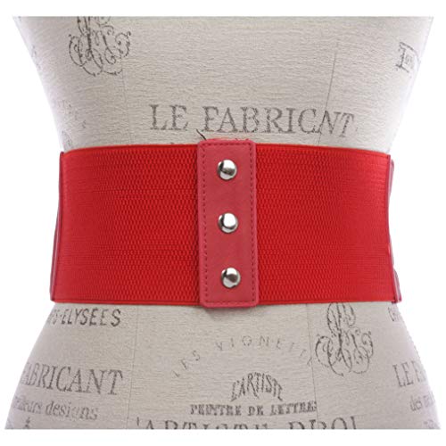 Beltiscool 4" Women's High Waist Non Leather Fashion Wide Braided Stretch Belt - color: Red, size: l/xl: 37"-40"