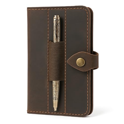 Genuine Leather Refillable Field Notes Cover 3.5 x 5.5" | Handmade Distressed Pocket Journal & Travel Diary Cover with Card Slots, Pen Loop & Passport Pocket Planner Case - color: Brown Field Journal Notebook
