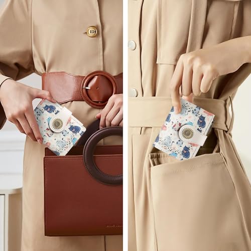 SENDEFN Small Wallets for Women Bifold RFID Blocking Leather Card Holder Compact Wallet with Zipper Coin Pocket - color: B-White Cat