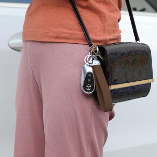 Weixiltc Quilted Leather Wristlet Keychain, D-Ring Car Key Holder | Quilted faux leather & gold hardware. D-ring for car keys + 2 split rings. Hands-free, anti-loss for commute & travel - color: #-Brown