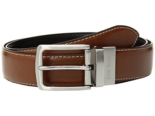 Steve Madden Men's Reversible Men's Dress Casual Every Day Leather Belt - color: Cognac/Black (Feather Edge), size: 34