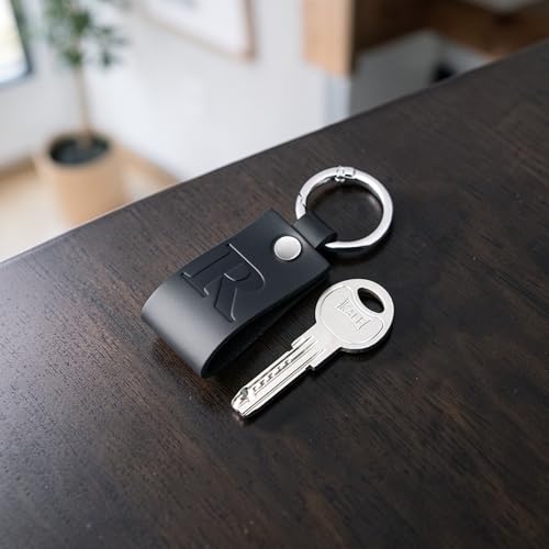 Full Grain Leather Initial Keychain for Men Women, Personalized Alphabet Keychain, Matte Black Gift for Him Her Dad - color: Black W
