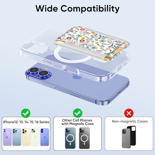 FINPAC MagSafe Wallet Magnetic Card Wallet Holder for Women Men | For iPhone 17/16/15/14/13/12 Series, Safe RFID Blocking Slim Leather 6 Card Holder - color: Spring