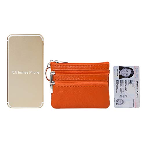 Women Genuine Leather Coin Purse Small Keychain Change Wallet - color: Orange