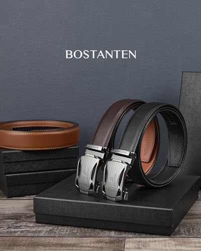 BOSTANTEN Leather Ratchet Belts for Men 2 Pack Trimmable 1 3/8“ Gift Boxed - color: 001-black and Coffee, size: 36"-42" Waist Adjustable