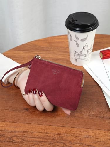 GAYI URBAN Genuine Leather 4.5 x 6.5 Wristlet Clutch Purse for Women | GAYI URBAN Small Evening Pouch Bag with Zipper and wrist strap for Concert, Prom and Wedding - color: Wine Red