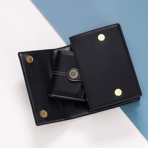 SENDEFN Small Womens Wallet Leather Bifold Card Holder RFID Blocking with Zipper Coin Pocket - color: 1-Wax-Black